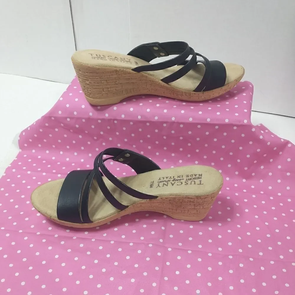 Tuscany By Easy Street Womens Allegro Black Wedge Sandals Size 7.5M